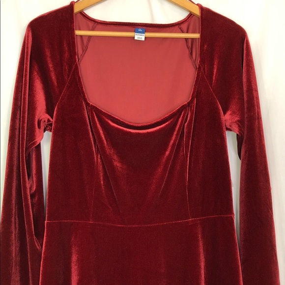 Old Navy Velvet Long Sleeve in Deep Red Fit & Flare Velvet Mini Dress Sz L Tall - Picture 5 of 9